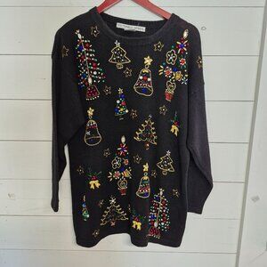 Vintage Victoria Jones Black Beaded Christmas/Holiday Sweater